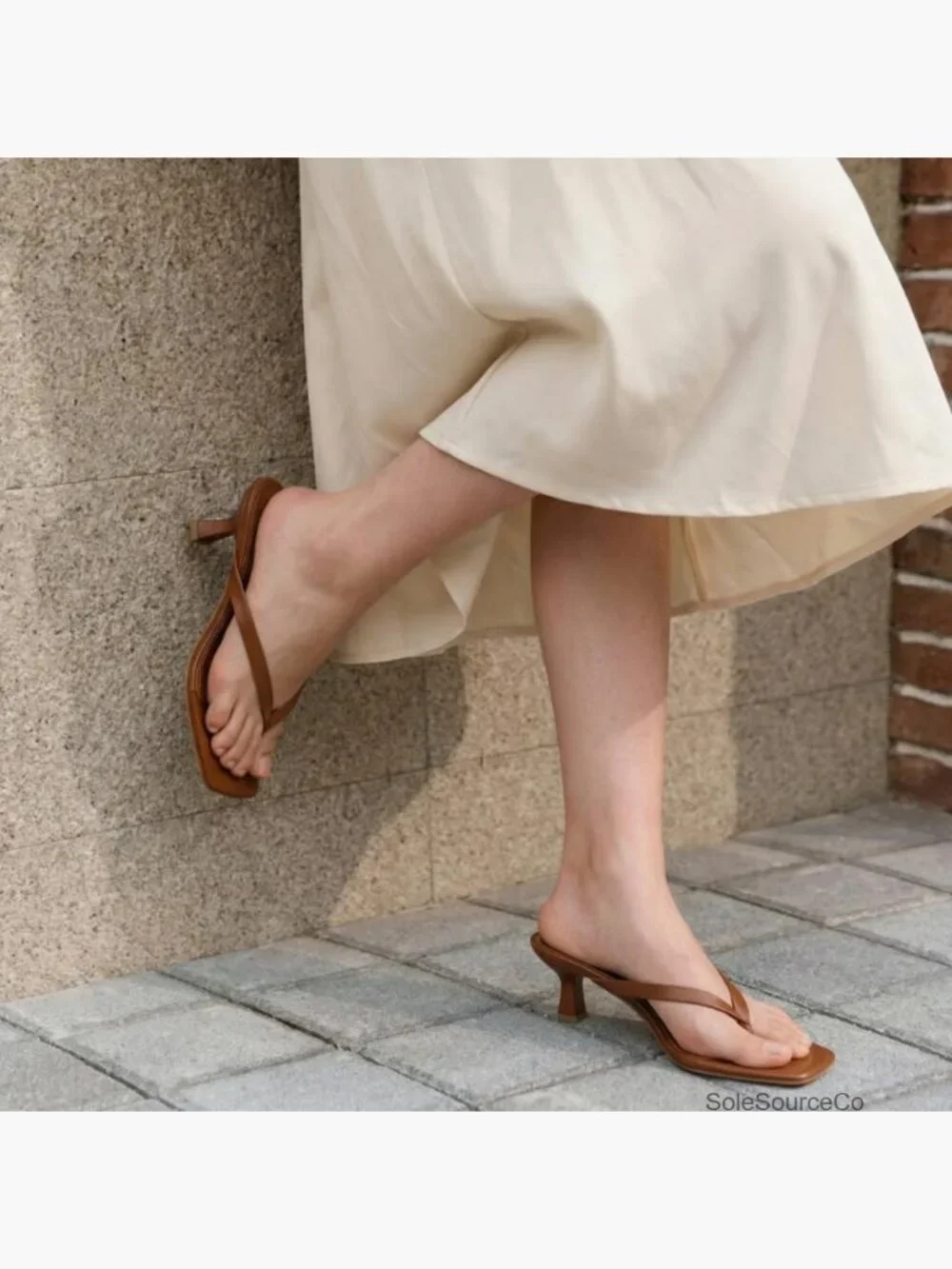 Square Toe Kitten Heel Sandals Flip Flop Thong Slip On Dressy Summer